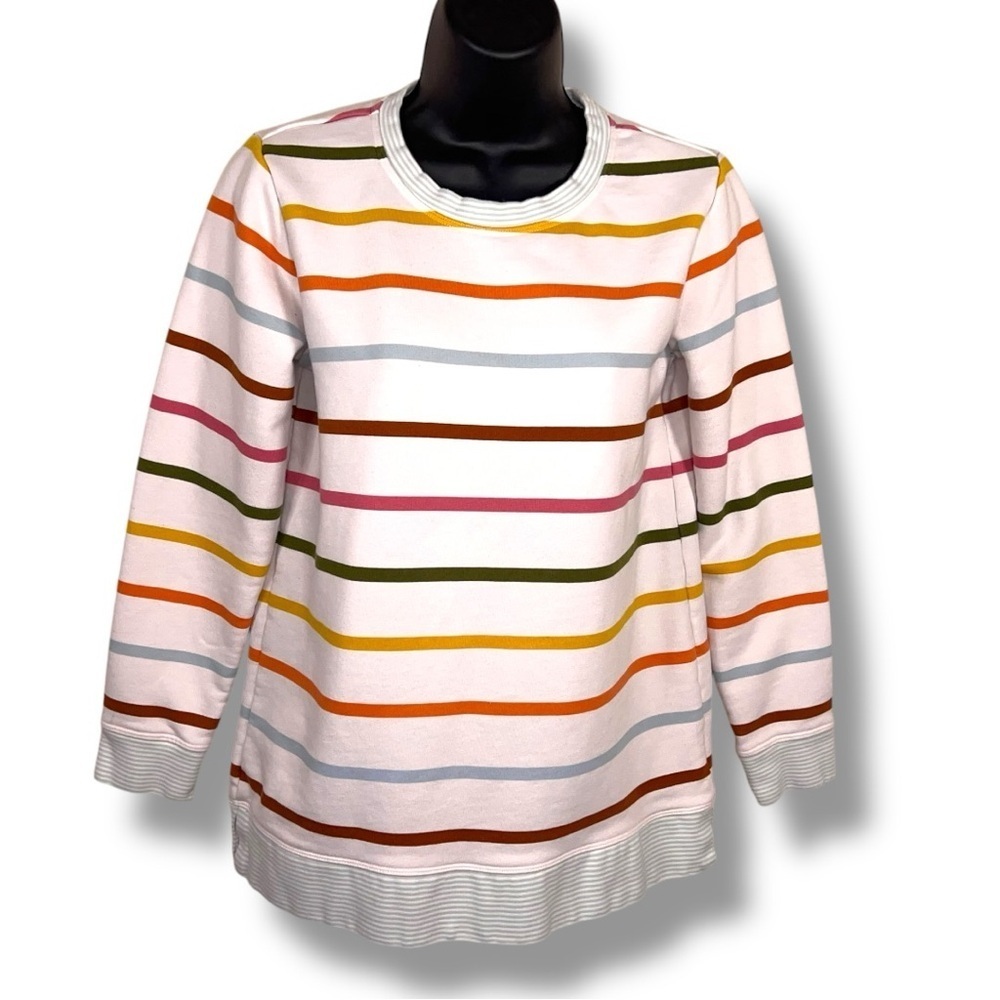 XS Lands End Striped Sweatshirt Long Sleeve Preppy Rainbow Colorful